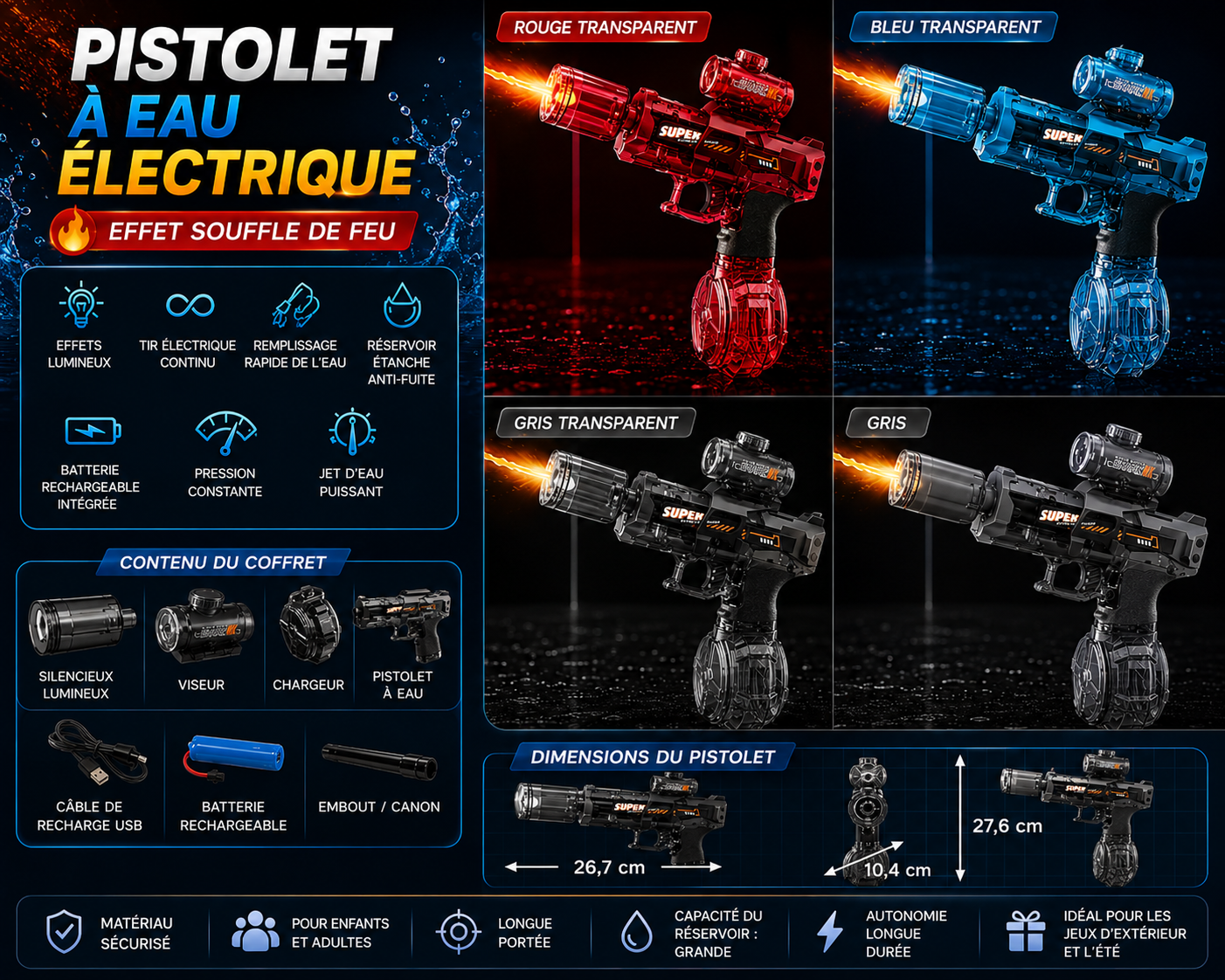 Petit Pistolet à Eau Électrique LED