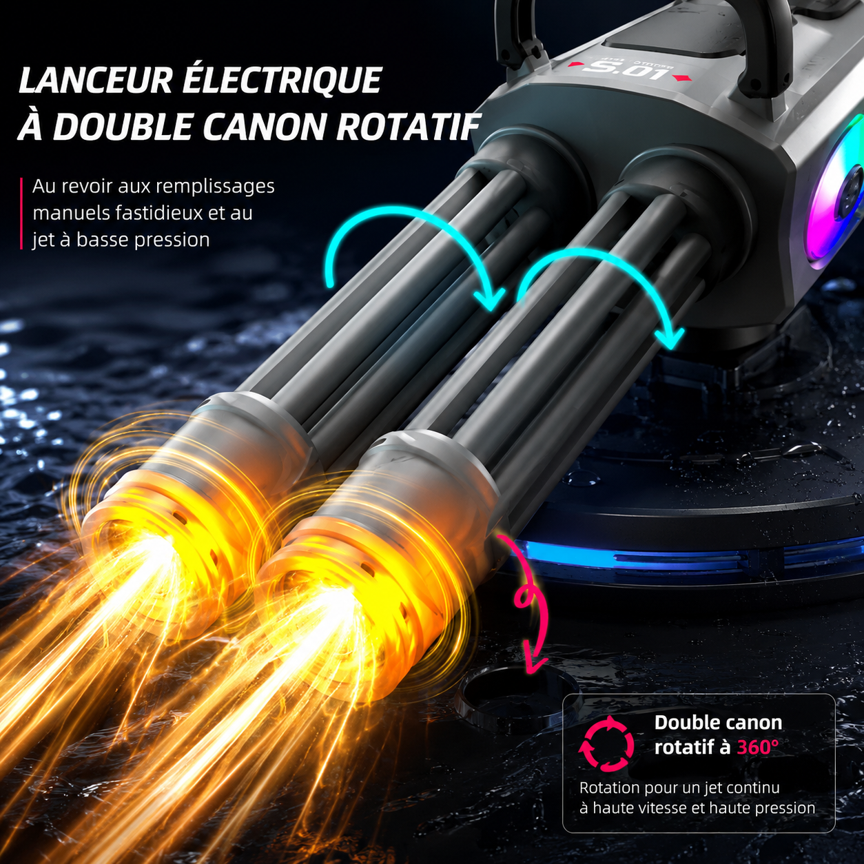 Mini gun Électrique Canon Rotatif & LED